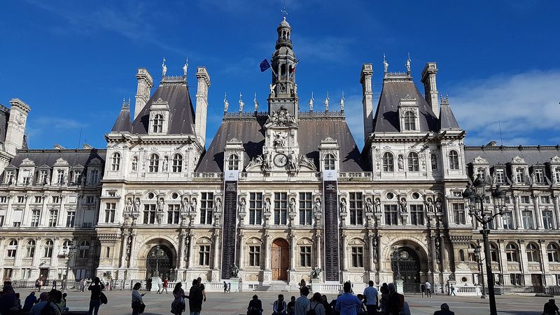 The west front of the Hôtel de Ville, the city hall of Paris, seen across its square