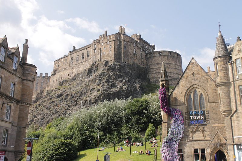 Edinburgh Castle on its rock above the tenement buildings of the Grassmarket